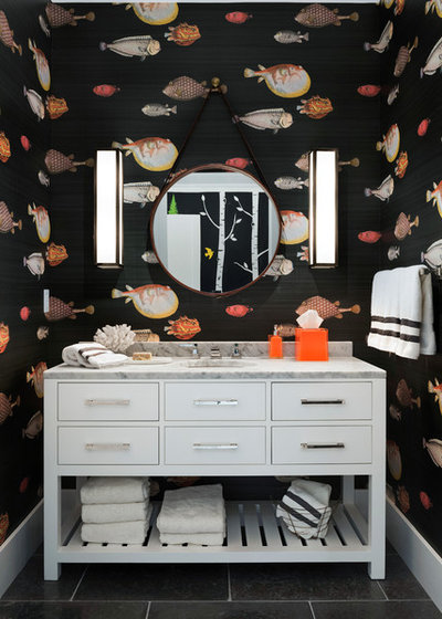 Transitional Powder Room by Andrew Flesher Interiors