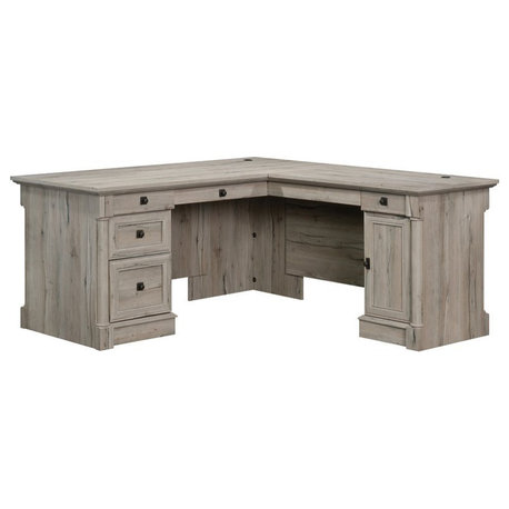 Bowery Hill L-shaped Contemporary Engineered Wood Computer Desk in Split Oak