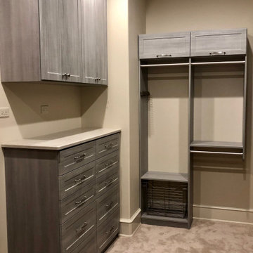 Dream Closet with counter space, shoe shelves and extra storage up high