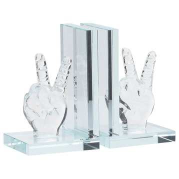 Crystal, Set of 2 6"H Peace Sign Bookends