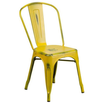Distressed Black Metal Chair, Yellow