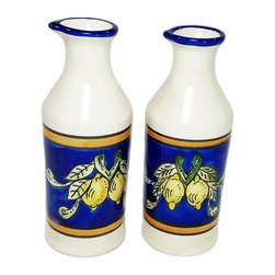 Stoneware Olive Oil Cruet (Set of 2) &ndash; Citronique, by Le Souk Ceramique - Serving And Salad Bowls
