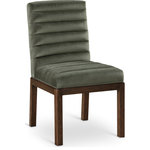 Meridian Furniture - Evelyn Upholstered Dining Chair, Green, Velvet, Walnut Finish - Transform your dining area with the Evelyn dining chair, featuring luxurious green velvet upholstery. Supported by rich walnut brown ash wood legs and detailed with deep channel tufting, this chair exudes both durability and opulence. The 460 GSM velvet offers a sumptuous texture, while the contemporary design ensures it makes a striking addition to any space. This chair seamlessly blends style and comfort, perfect for creating a refined dining experience.