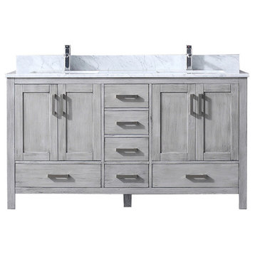 Jacques 60" Distressed Grey Double Vanity, Top, Sinks,no Mirror