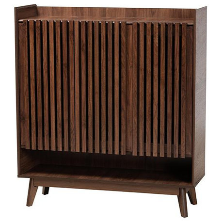 Baxton Studio Delaire Mid-Century Modern Walnut Brown Finished Wood Shoe Cabinet