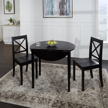 Murphy 3 Piece Drop Leaf Dining Set With X-Back Chairs, Black