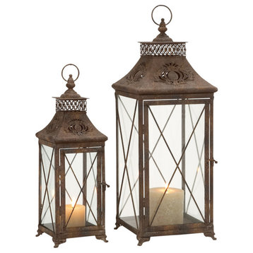 Traditional Brown Metal Candle Lantern Set 52914