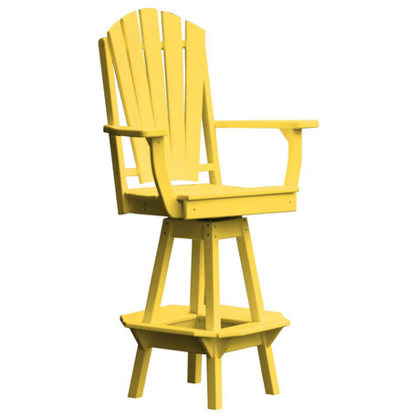 Poly Lumber Adirondack Swivel Bar Chair with Arms, Lemon Yellow