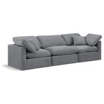 Meridian Furniture - Indulge Upholstered Modular Sofa, Grey, 3-Piece: 1 Armless Chair, 2 Corner Chair, Down Stuffed Velvet - Experience ultimate comfort and style with our grey velvet Indulge Sofa. The luxurious velvet will elevate the aesthetic of any room. This sofa provides ample space for you to relax while its modular build offers the option of unlimited configurations. Whether you're looking to add a stylish element to your living room or a comfortable seating option to your bedroom, this sofa is the perfect choice.