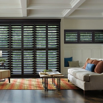 Plantation Bypass Shutters for the large sliding glass doorway
