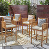 GDF Studio Gill Outdoor 46" Acacia Wood Bar Stools With Cushions, Set of 4