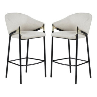 Home Square Sloped Arm Bar Stool in Beige and Glossy Black Set of 2 Midcentury Bar Stools And Counter Stools by Homesquare Houzz