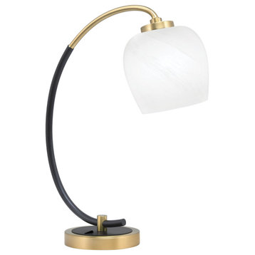1-Light Desk Lamp, Matte Black/New Age Brass Finish, 6" White Marble Glass