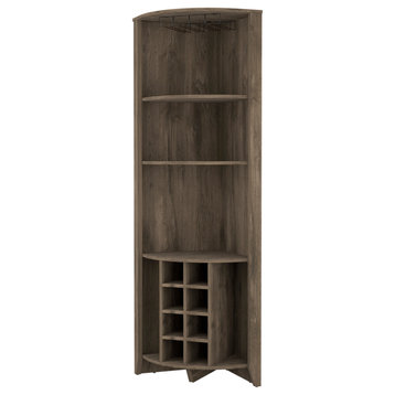 Bouvet Corner Bar Cabinet with 3 Shelves, 8 Wine Cubbies and Cup Rack, Dark Brown