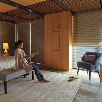 Transitional White Bedroom Custom Window Shadings by Hunter Douglas