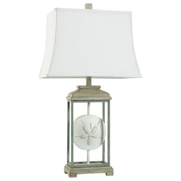 Cream Breeze Table Lamp Off-White and Aged Seafoam Body White Shade