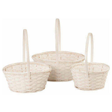 Wald Imports White Bamboo Decorative Storage Basket, Set of 3