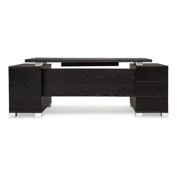 Ford Executive Modern Desk with Filing Cabinets - Black Oak Finish