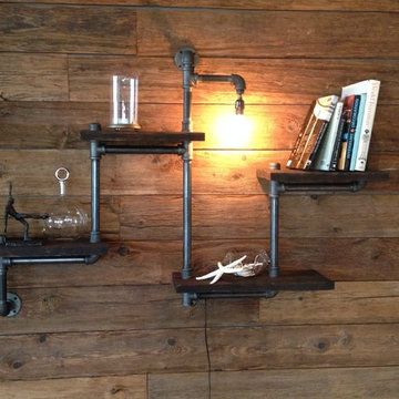 Rustic Industrial Wall Shelf with Light.