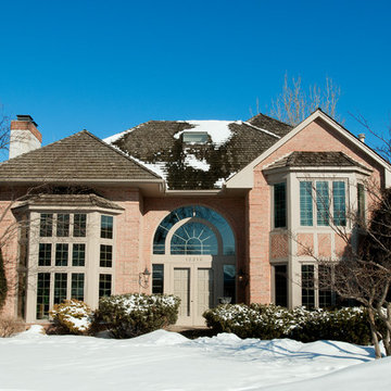 Exterior Specialty Circle Top Combination Windows w/Sunburst & Colonial Grilles