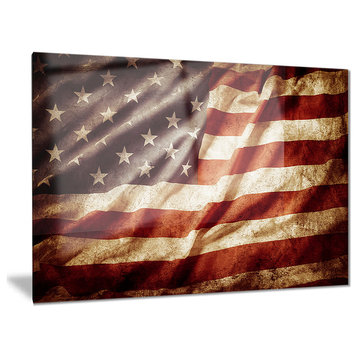 "American Flag" Contemporary Glossy Metal Wall Art, 28"x12"