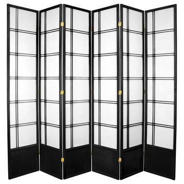 Tall Room Divider, Rice Paper Screen & Double Cross Accents, Black/6 Panels