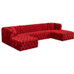 Meridian Furniture - Coco Velvet Upholstered 3pc. Sectional, Red - Make room for the whole gang when you add this Coco velvet three-piece sectional to your living room, den or family room. This beautiful sectional features soft red crushed velvet upholstery covering every surface for a look that's sumptuously affluent and elegant. Deep button tufting on the front, sides and back of this sectional sofa give it an upscale look while adding to its resilient form. Deep seats and a generous size make this sectional extra inviting for binge watching TV or taking long, restful naps.