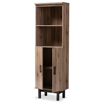 Modern & Contemporary 2-Tone Oak and Ebony Wood 2-Door Bookcase