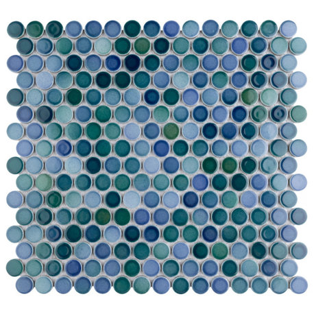 Hudson Penny Porcelain Mosaic Tile, Aquamarine