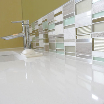 Sea Green & Olive Glass and Stone Tile Backsplash