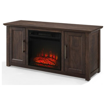 Fireplace TV Stand, Low Profile Design With Cabinets & Metal Pulls, Dark Walnut