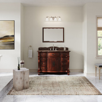 60 inch Cherry Wood Hopkinton Bathroom Sink Vanity Baltic Brown Stone Top, Cherry, 50", Single Sink, Freestanding