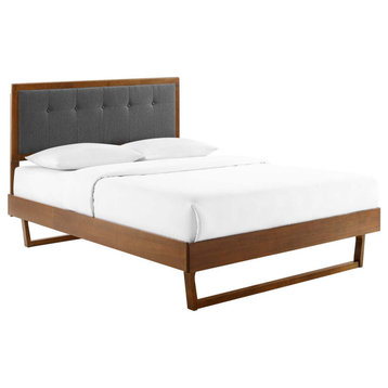 Willow King Wood Platform Bed With Angular Frame, Walnut Charcoal