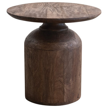 Mango Wood Side Table With Stained Finish, Brown