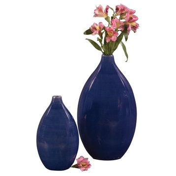 Howard Elliott Cobalt Blue Glaze Ceramic Vases, 2-Piece Set