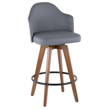 Ahoy Mid-Century Counter Stool in Walnut and Grey Faux Leather