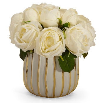 Rose Bouquet in White and Gold Container, White