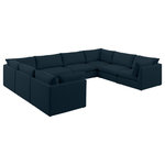 Meridian Furniture - Mackenzie Linen Textured Fabric 8-Piece Modular U-Shaped Sectional, Navy - Mix and match the pieces from the Mackenzie series to create a beautiful seating group that's perfect for the whole gang. These exceptionally crafted sofas, sectionals, and other components are meant to be put together into an infinite number of configurations based on your particular needs and space requirements. Each is upholstered from top to bottom in soft durable linen textured in your choice of colors. Attach the pieces of your choice easily thanks to the included attachment latches.