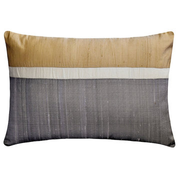 Gold Silk Color Blocking Patchwork 12"x18" Lumbar Pillow Cover - Plush Gold Silk