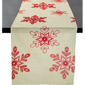 Holiday Nivalis Collection Snowflake Christmas Table Runner, Red, 16"x108"