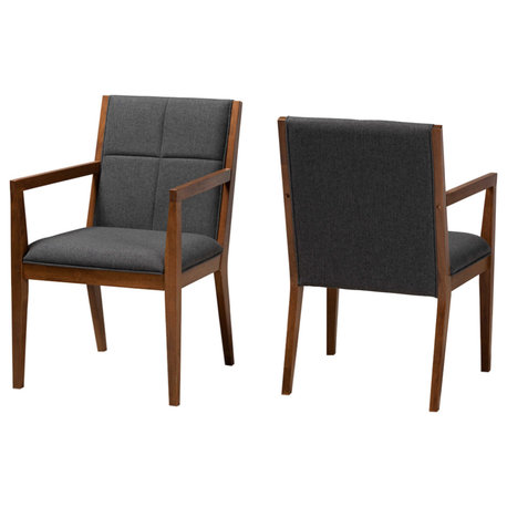 Fayette Walnut Finish Armchair, Set of 2, Dark Gray