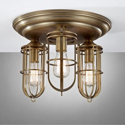 3 Light Flush Mount lighting by Feiss Urban Renewal with Dark Antique Brass fini - Lighting