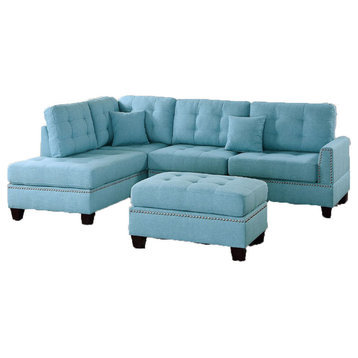 Albi 3-Piece Polyfiber Sectional Sofa Set, Blue