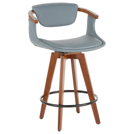 Oracle Counter Stool, Walnut Bamboo, Black Metal, Grey PU