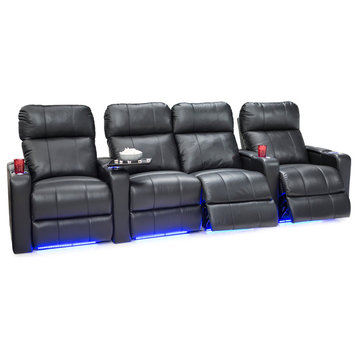Seatcraft Monterey Leather Home Theater Seating Power Recline, Black, Row of 4 W
