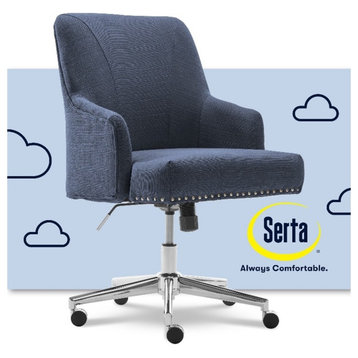 Serta Leighton Modern Mid-Back Desk Office Chair Twill Fabric Blue