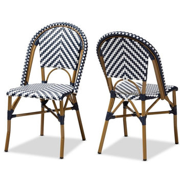 Baxton Studio Celie Dining Side Chair in Navy and White (Set of 2)