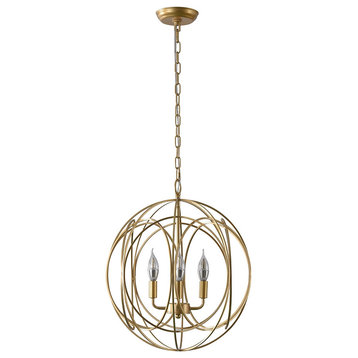 Modern Gold 4-Light Iron Chandelier Orb Chain Suspended Geometric Ceiling Light, 4-Light