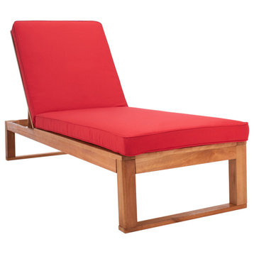 Solano Sunlounger, Natural Wood/Red