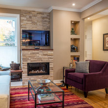 Valor H4 + ledgestone with TV over mantle